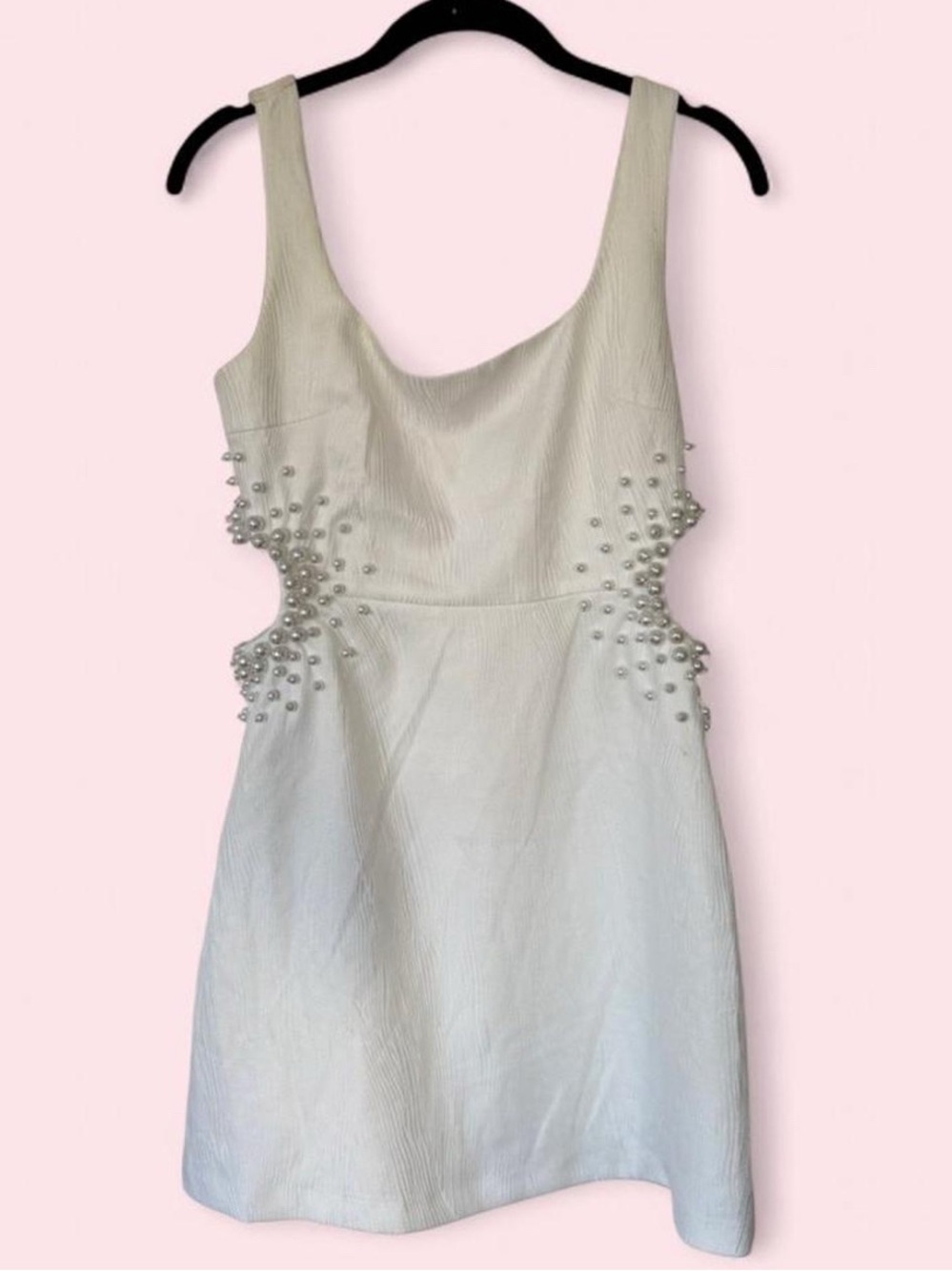 Pearl-Embellished White Mini Dress - Women's